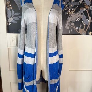 Joseph A Blue and Gray Women's Cardigan Soft Lightweight Open Front Sz M